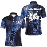 Maxcorners Blue Camo Bowling Polo, Quarter Zip Shirts For Men Custom Bowling Team Jerseys, Gift For Bowlers MT1408