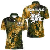Maxcorners Yellow Camo Bowling Polo, Quarter Zip Shirts For Men Custom Bowling Team Jerseys, Gift For Bowlers MT1408