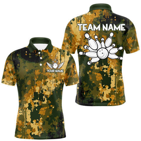 Maxcorners Yellow Camo Bowling Polo, Quarter Zip Shirts For Men Custom Bowling Team Jerseys, Gift For Bowlers MT1408