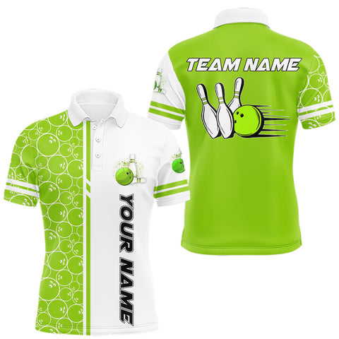 Maxcorners Men Bowling Polo, 1/4 Zip Shirt Custom white & green camo vintage bowling shirts, mens bowling jersey MT1408