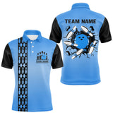 Maxcorners Personalized Black and Blue Retro Bowling Polo, Quarter Zip Team Shirts For Men Custom Bowling Gifts MT1408