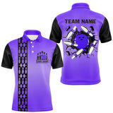 Maxcorners Personalized Black and Purple Retro Bowling Polo, Quarter Zip Team Shirt For Men Custom Bowling Gifts MT1408