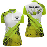 Maxcorners Green grunge Women Bowling shirts Custom Bowling ball and pins Team league Jerseys, gifts for bowlers