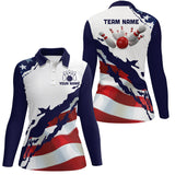 Maxcorners Red, white and blue American Flag Bowling shirts for Women Custom patriotic Bowling Team Jerseys