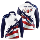 Maxcorners Red, White And Blue American Flag Bowling Jersey Customized Name, Team Name 3D Shirt Unisex