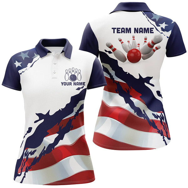 Maxcorners Red, White And Blue American Flag Bowling Jersey Customized Name, Team Name 3D Shirt Unisex