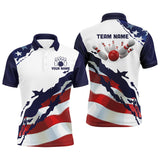 Maxcorners Red, White And Blue American Flag Bowling Jersey Customized Name, Team Name 3D Shirt Unisex