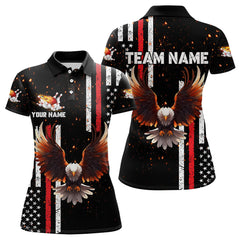 Maxcorners Personalized Black American Flag Flame Eagle Bowling Shirts For Men Custom Patriotic Bowling Jerseys