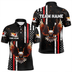 Maxcorners Personalized Black American Flag Flame Eagle Bowling Shirts For Men Custom Patriotic Bowling Jerseys