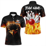 Maxcorners Flame Eagle Mens Bowling Polo, Quarter Zip Shirt Custom team Mens bowling outfit gifts for bowlers LM133