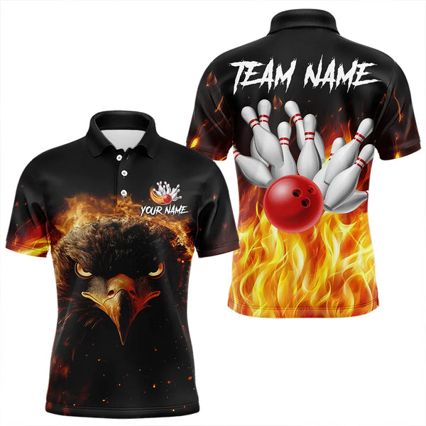 Maxcorners Flame Eagle Mens Bowling Polo, Quarter Zip Shirt Custom team Mens bowling outfit gifts for bowlers LM133