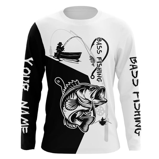 Maxcorners Black and White Largemouth Bass Fishing shirt Custom Long sleeve fishing shirts LM0201