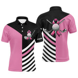 Maxcorners Black and Pink ribbon golf ball clubs Men golf polo shirts custom Breast Cancer awareness golf shirts