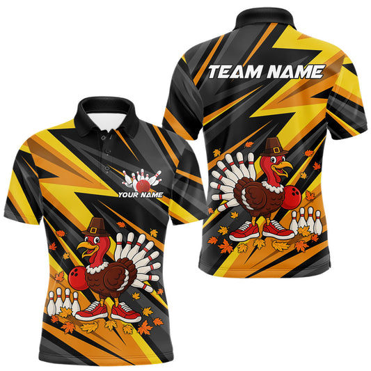 Maxcorners Custom Funny Turkey Bowling Shirts For Men, Black and Yellow Camo Thanksgiving Bowling Shirt Team