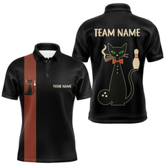 Maxcorners Custom retro bowling shirts Black and Orange Funny Cat Bowling jersey for men Team Bowling Outfit LM1411