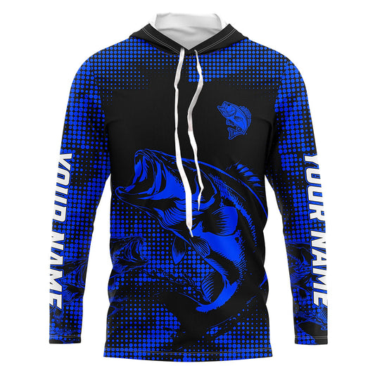 Maxcorners Largemouth Bass fishing jersey Custom UV protection Long sleeve bass fishing tournament shirts | Blue LM0201