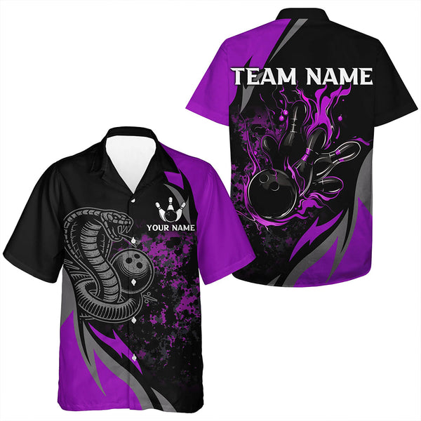 Maxcorners Black And Purple Flame Cobra Snake Bowling Shirts For Men Custom Name Bowling Team League Shirt Lm173