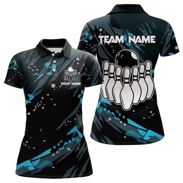 Maxcorners Personalized Blue Camo Bowling Team Shirts For Men Custom Bowling Team Jerseys, Gifts For Bowler Lm173