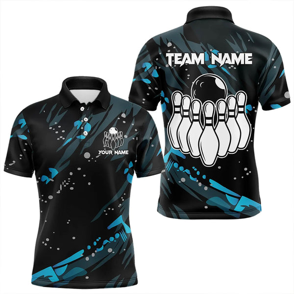 Maxcorners Personalized Blue Camo Bowling Team Shirts For Men Custom Bowling Team Jerseys, Gifts For Bowler Lm173