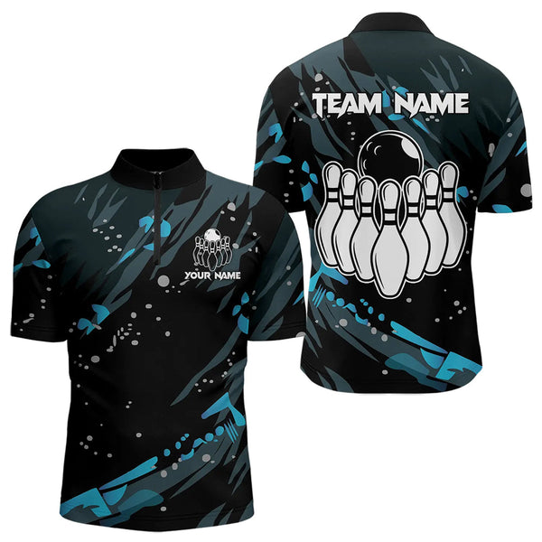 Maxcorners Personalized Blue Camo Bowling Team Shirts For Men Custom Bowling Team Jerseys, Gifts For Bowler Lm173