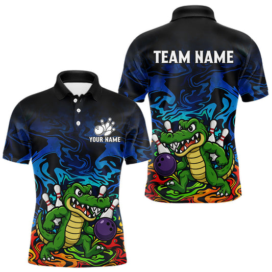 Maxcorners Colorful Funny Alligator Bowling Shirts for Men Custom Bowling Team Jersey, Gift For Bowlers