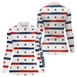 Maxcorners Red, White and Blue stars pattern Men golf polo shirts Custom patriotic golf attire for mens