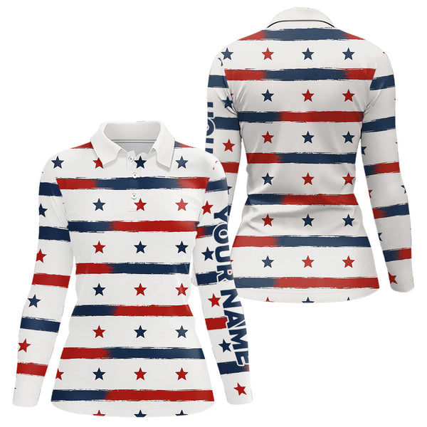Maxcorners Red, White and Blue stars pattern Men golf polo shirts Custom patriotic golf attire for mens