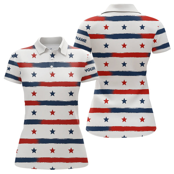 Maxcorners Red, White and Blue stars pattern Men golf polo shirts Custom patriotic golf attire for mens
