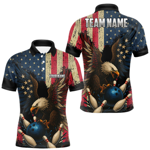 Maxcorners Vintage American Flag Eagle Bowling Shirt For Mens Custom Patriotic Retro Team bowling jerseys LM1708