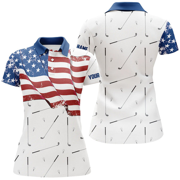 Maxcorners Funny Mens Golf Polo Shirt Custom American Flag Patriotic White Golf Camo Shirts Talk Birdie To Me