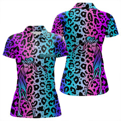 Maxcorners Neon Blue And Purple Leopard Pattern Mens And Women Golf Polo Shirts Custom Mens Golf Tops, Unique Golf Gifts