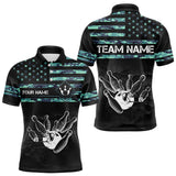 Maxcorners Personalized Turquoise Camo American Flag Custom Bowling Team Shirts For Mens, Bowling League Jersey Lm173