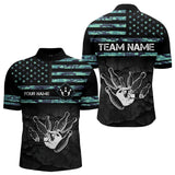 Maxcorners Personalized Turquoise Camo American Flag Custom Bowling Team Shirts For Mens, Bowling League Jersey Lm173