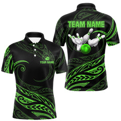 Maxcorners Black and Green Tribal Pattern Bowling Polo, Quarter Zip shirts For Men Custom Team Bowling Jerseys LM1708