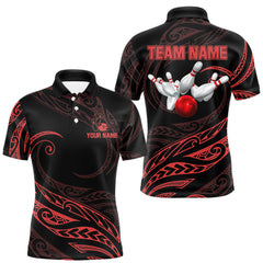 Maxcorners Black and Red Tribal Pattern Bowling Polo, Quarter Zip shirts For Men Custom Team Bowling Jerseys LM1708
