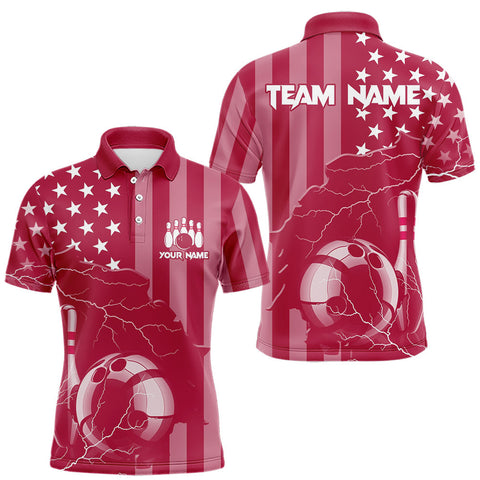 Maxcorners Personalized Pink American flag Lightning thunder Custom Bowling Team Shirts For Mens Bowling Jersey LM1708
