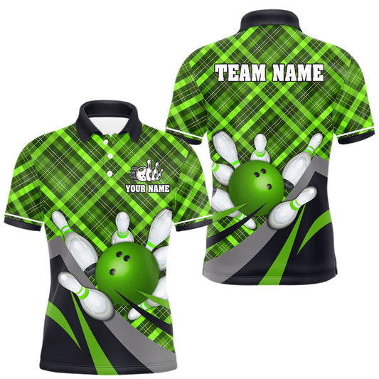 Maxcorners Green Plaid Christmas pattern Bowling shirts For Men Custom Team Bowling Jersey Xmas Gift For Bowlers LM1203