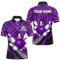 Maxcorners Purple Plaid pattern Bowling shirts For Men Custom Team Bowling Jersey Xmas Gift For Bowlers TU1908