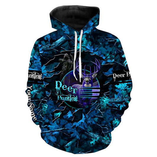Maxcorners Country Girl Deer hunting blue camo Custom Name all over printed shirts, Hunting gift for hunter girl LM2608