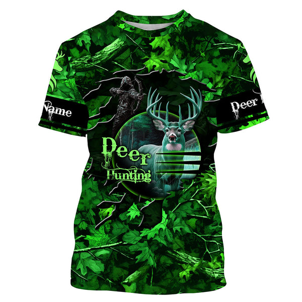 Maxcorners Country Girl Deer hunting green camo Custom Name all over printed shirts, Hunting gift for hunter girl LM2608