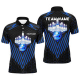 Maxcorners Black and Blue Mens Bowling Polo, Quarter zip shirts Custom Team Bowling Jerseys, Bowling uniforms