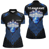 Maxcorners Black and Blue Women Bowling Polo, Quarter zip shirts Custom Team Bowling Jerseys, Bowling uniforms