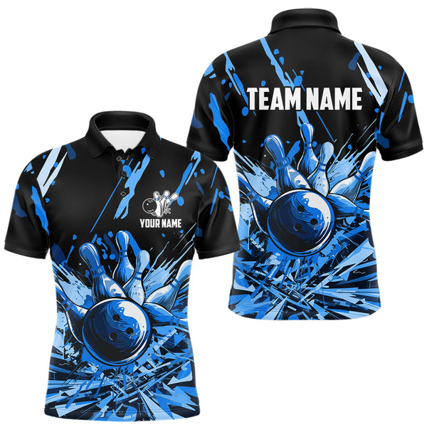 Maxcorners Blue bowling jerseys Bowling Polo, 1/4 Zip Shirt for Men Custom Bowling Team shirts for bowlers MT1511