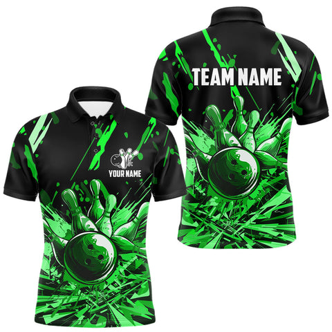 Maxcorners Green bowling jerseys Bowling Polo, 1/4 Zip Shirt for Men Custom Bowling Team shirts for bowlers MT1511