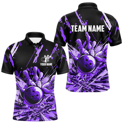 Maxcorners Purple bowling jerseys Bowling Polo, 1/4 Zip Shirt for Men Custom Bowling Team shirts for bowlers MT1511