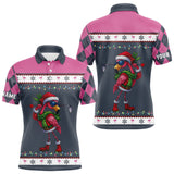 Maxcorners Pink argyle pattern Funny Christmas Flamingo Mens golf polo shirt custom golf attire for men MT1511