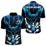 Maxcorners Custom Blue Lightning Thunder Eagle Men Bowling Polo, Quarter Zip Shirts Bowling Team Jerseys Outfits