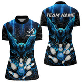 Maxcorners Custom Blue Lightning Thunder Eagle Men Bowling Polo, Quarter Zip Shirts Bowling Team Jerseys Outfits