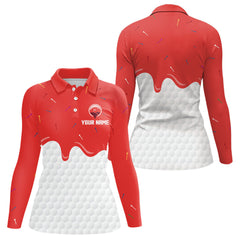 Maxcorners Mens golf polo shirts custom red Ice Cream Melting On Golf Ball, golf gifts for mensMT0306