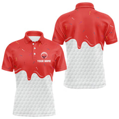 Maxcorners Mens golf polo shirts custom red Ice Cream Melting On Golf Ball, golf gifts for mensMT0306